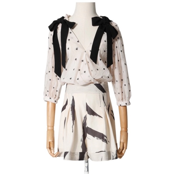 💜 Cream Mixed Media Romper Shorts Set - Picture 5 of 8